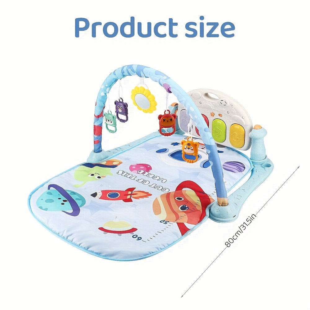 Soft Removable Pads for Kids on Blue Play Mat with Musical Piano and Bell Stand