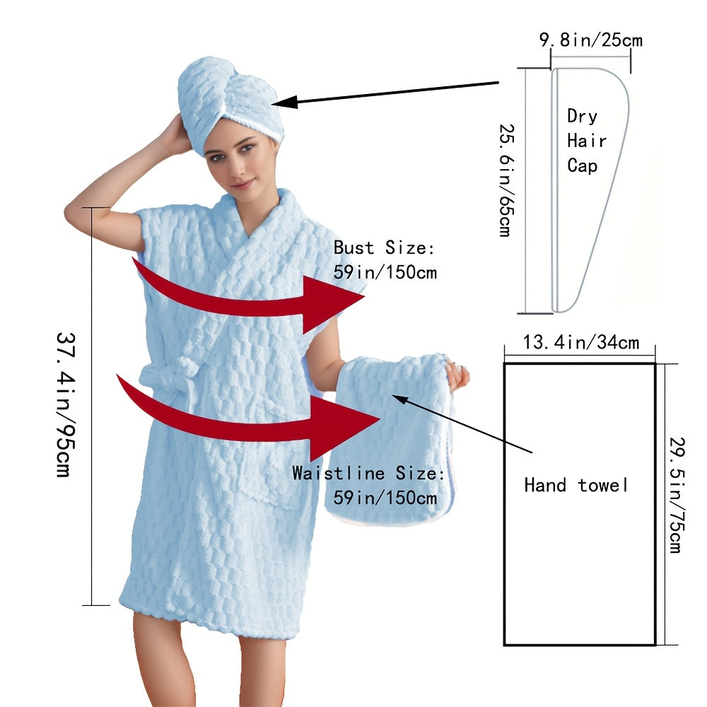 Ayollar uchun 3 ta mikroto'qima sochiq to'plami: qo'l sochiq, hammom o'ralishi va soch o'ralishi. Juda singdiruvchi va tez quriydigan. Yumshoq va xavfsiz ayol turban. Uy hammomida ideal.