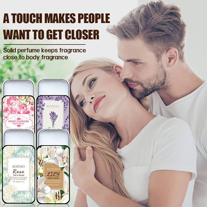 Set of 4 Solid Perfume Balms in Lavender Lily Peony Rose Scents for Women and Adults