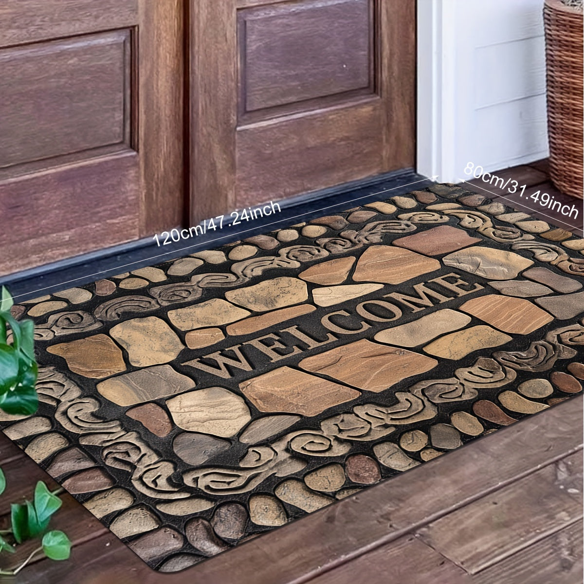Pebble Print Doormat ichki va tashqi foydalanish uchun, sirpanmaydigan, dog'ga chidamli polyester mato