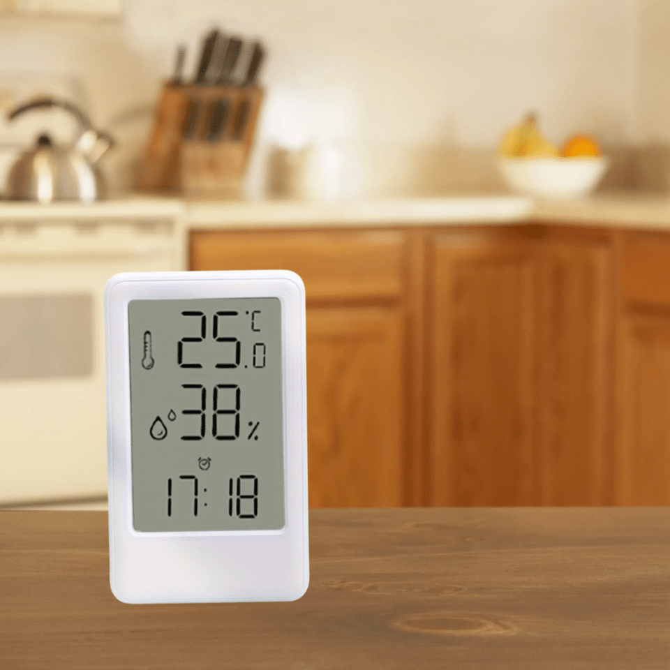 Monitor digital de temperatura y humedad con pantalla LCD grande para dormitorio, cocina, sala de estar, blanco
