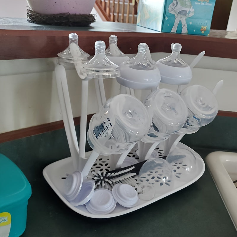 Compact Bottle Drying Rack for 8 Bottles with Removable Drip Tray and Dishwasher Safe