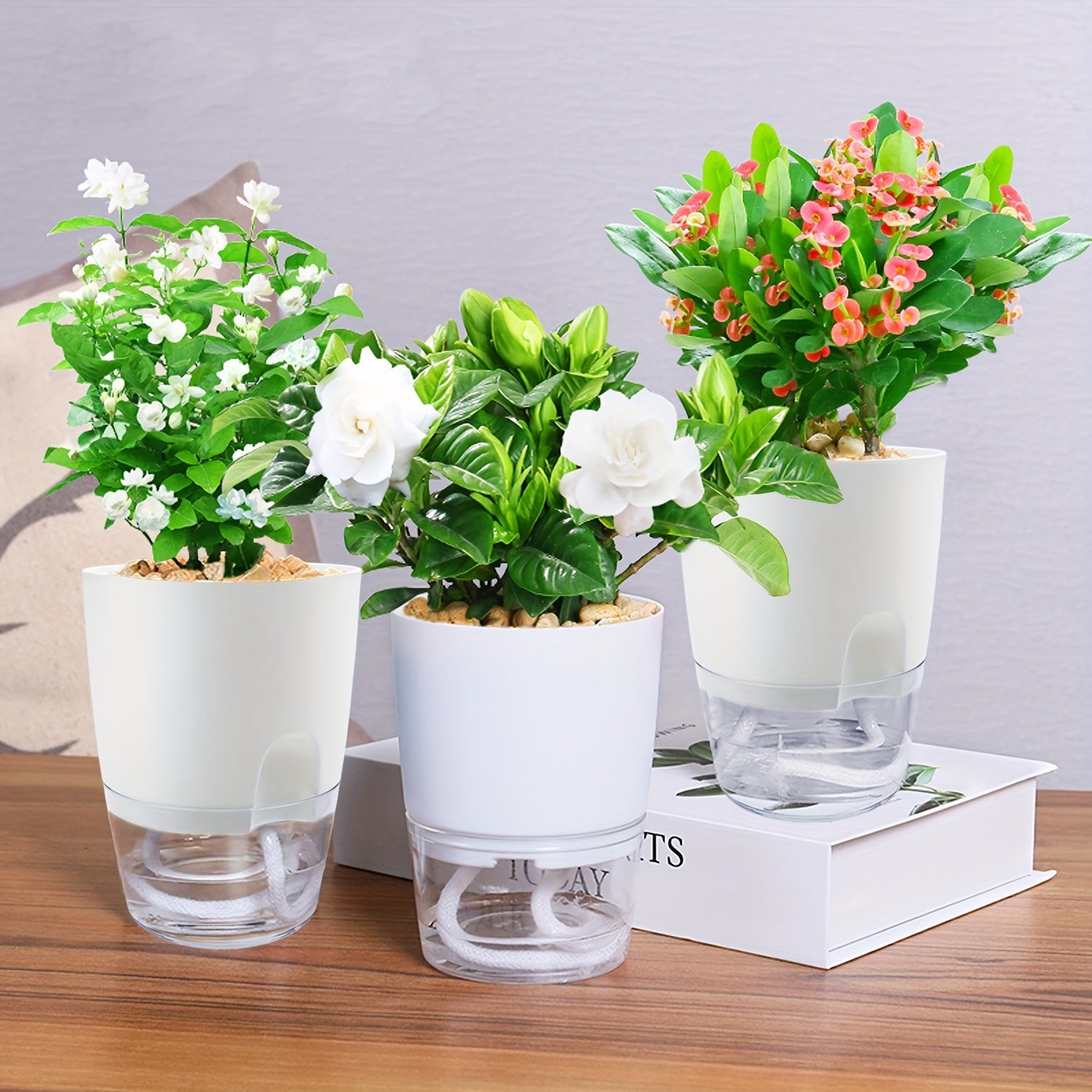 Self-Watering Planters Set 2 4 6 Pcs 10.41cm Plastic Indoor Outdoor