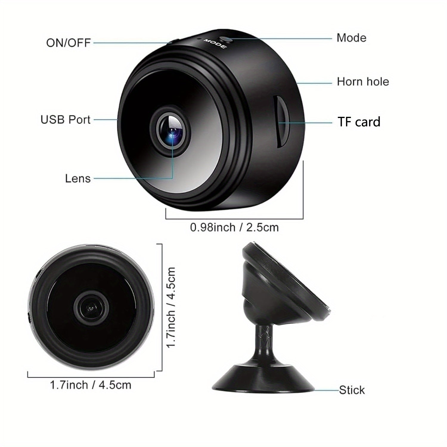 Mini Wireless WiFi Security Camera 480P HD App Control Indoor Outdoor Motion Alerts
