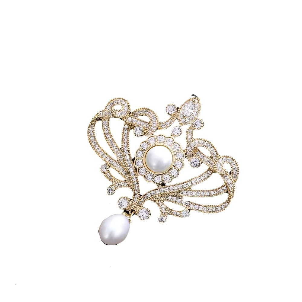Women's Pearl Brooch Pin with Rhinestones Vintage Jewelry