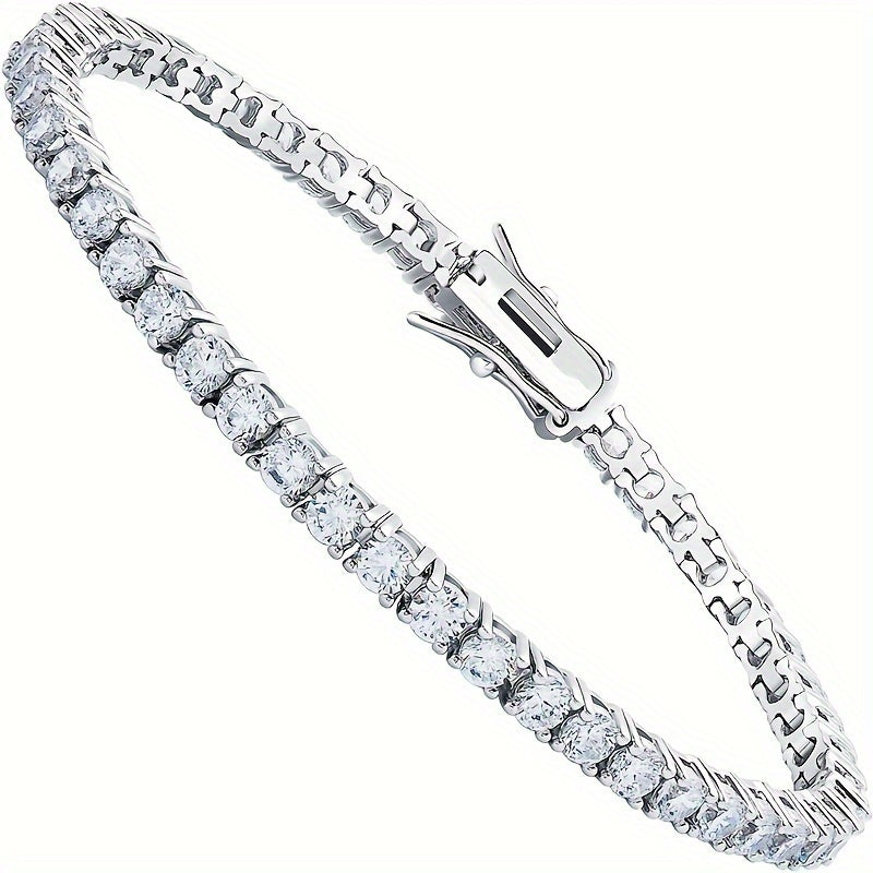 Women's Mozambique Stone Tennis Bracelet 10.5-14 Carat Lab-Created Simulated Diamond 18K White Gold Plated Sterling Silver