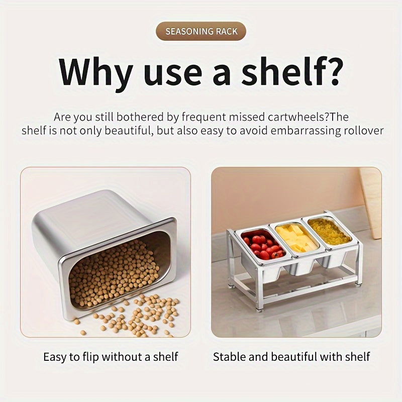 Stainless Steel Spice Organizer with Condiment Containers for Kitchen and Restaurant Use