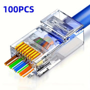 100-Pack RJ45 Pass-Through Ethernet Connectors for Cat6 Cat5 UTP Gold-Plated