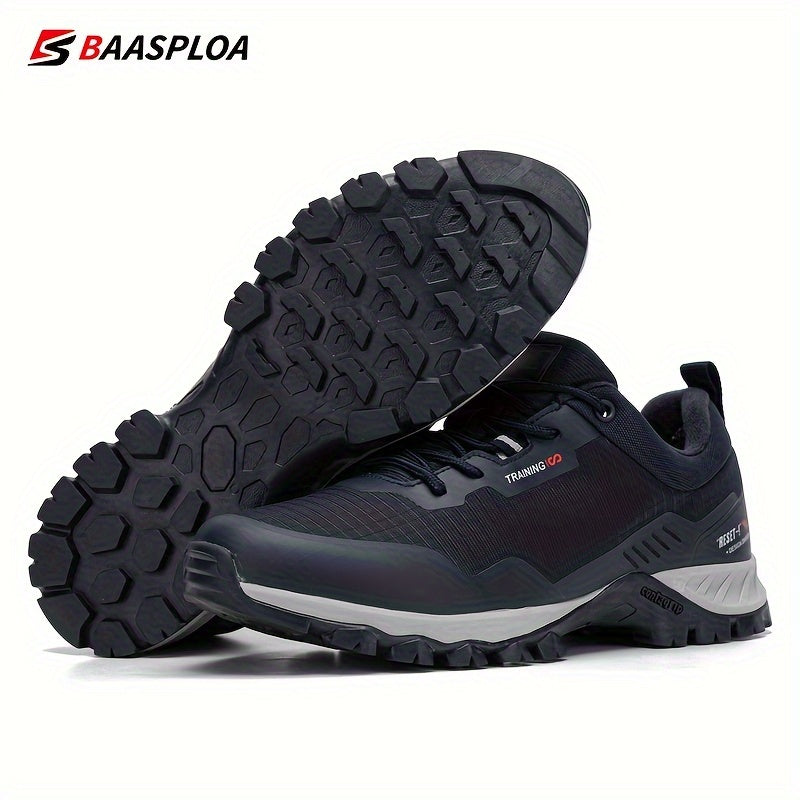 Men's Low-Top Waterproof Hiking Shoes in Black and Red with Anti-Slip Sole