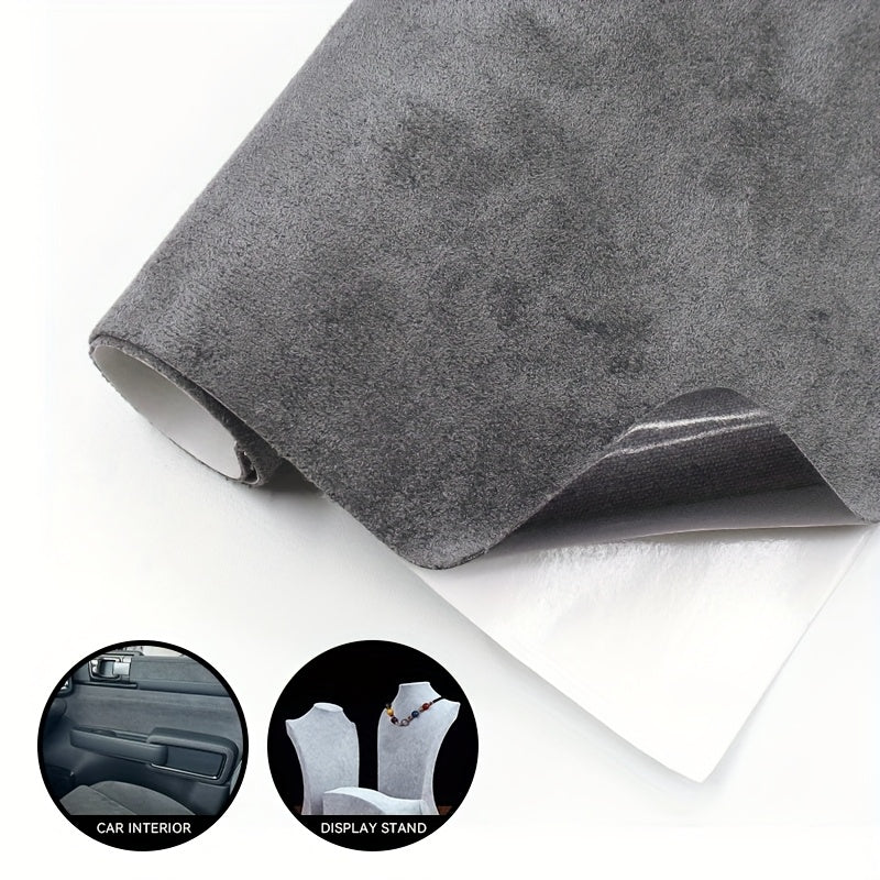 Gray Velvet Fabric Sheet 43x200cm Self-Adhesive for Car Interior and DIY Projects