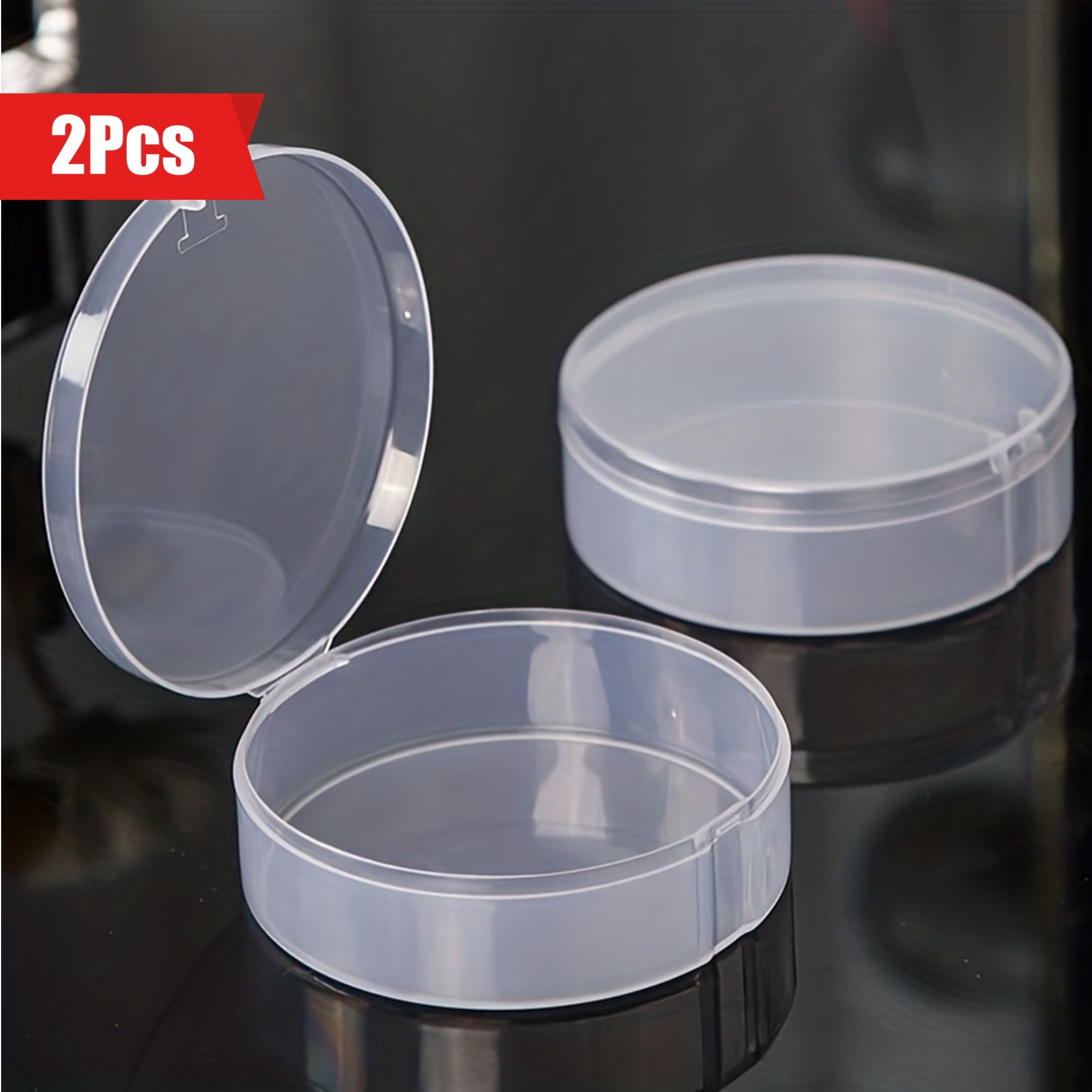 2 ta Shaffof Plastik Kosmetika Saqlash Idishlari Qopqoq bilan - Ko'p Maqsadli, Qulay, Elektr Quvvati Talab Qilmaydi, Pufflar, Kirpiklar va Sayohat Uchun Mukammal Saqlash Uchun