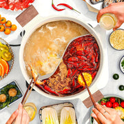 DUMAK 30.48sm Ikki Tomonlama Qoplamali Shabu Qozon, Bo'linma Bilan - Induksion, Gaz Pechka va Qizdirgich uchun Mos, Idish Yuvish Mashinasida Ishlatish uchun Xavfsiz