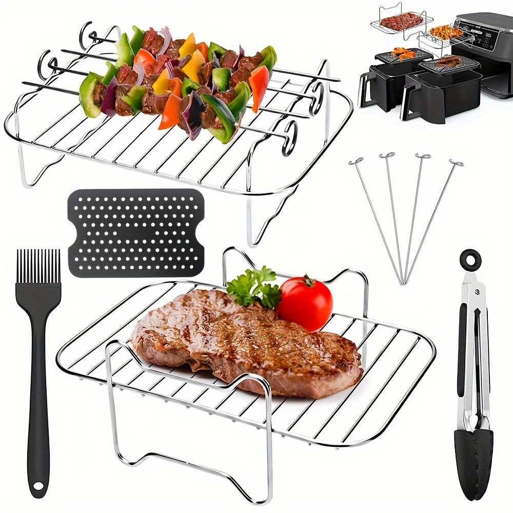 9-Piece Air Fryer Accessories Set with Grill Racks and Skewers for 7.6L Rectangular Air Fryers