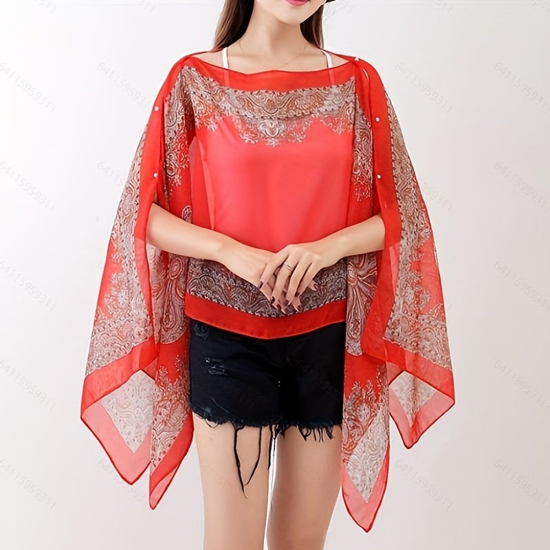 Boho Chic Paisley Print Chiffon Shawl Wrap for Travel and Beach Sunscreen Cover Windproof Cardigan Towel