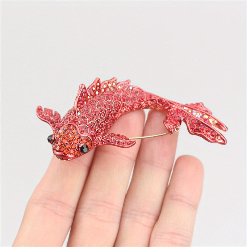 Goldfish Brooch Rhinestones Enamel Koi Fish Lapel Pin for Dresses Sweaters and Suits