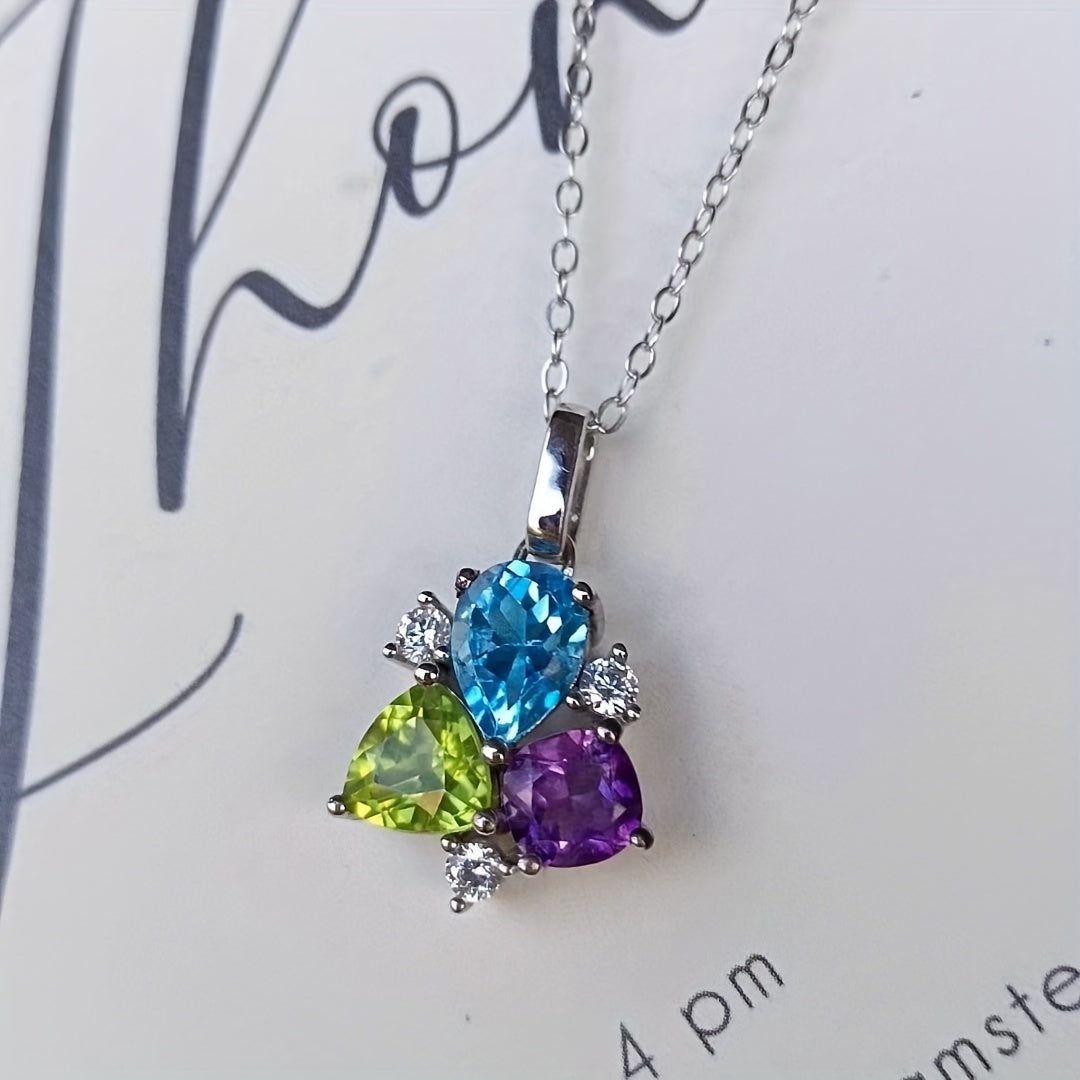Qo'l bilan tayyorlangan Uch Rangli Qimmatbaho Toshlar Bilaguzuk - Topaz, Peridot va Amethyst - 925 Sterling Silver, Noyabr uchun Tug'ilgan Kuni Zargarlik Buyumlari, Qoplamasiz, Sevgililar Kuni Sovg'alari va Maxsus Tadbirlar uchun Ideal, Har Mavsumga Mos.