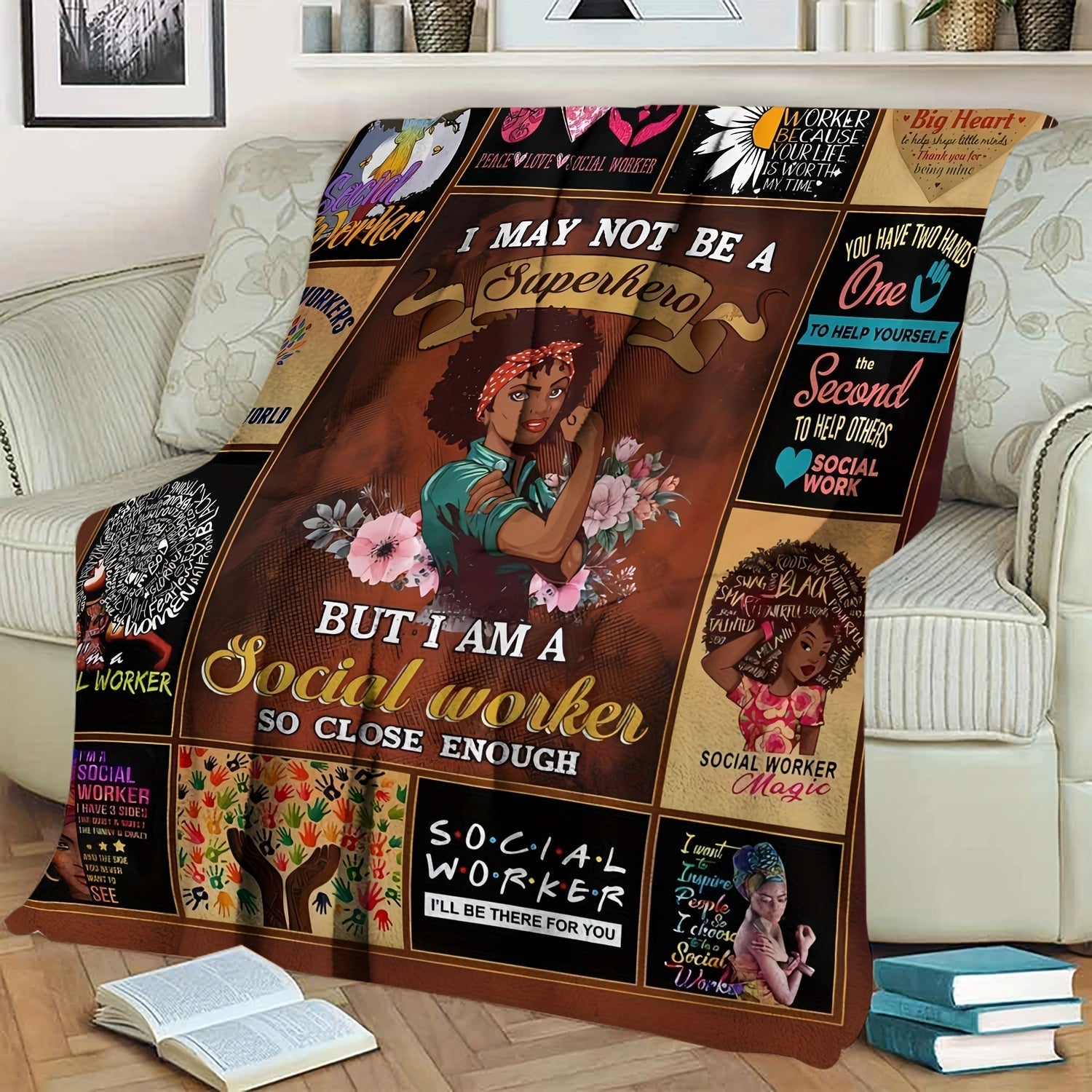 Vintage Social Worker Fleece Throw Blanket Soft Knitted Polyester Gift for Appreciation