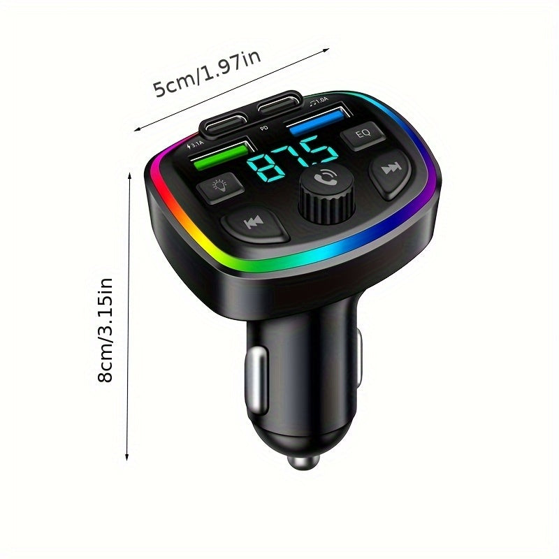 Wireless Car Stereo MP3 Player with EQ, Ambient Lights, Dual USB Fast Charging