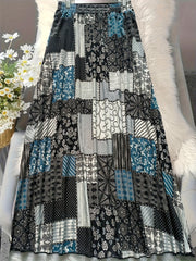 Women's Plus Size Maxi Skirt Elastic Waist Patchwork Flowing Skirt