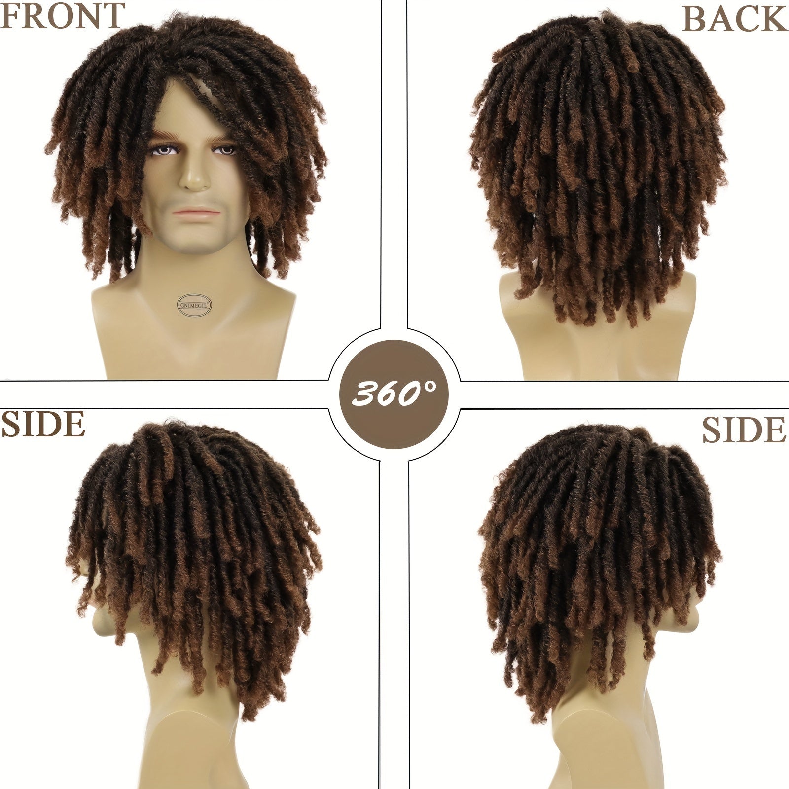 Stylish Ombre Brown Afro Bob Wig for Men Synthetic Dreadlocks Heat Resistant