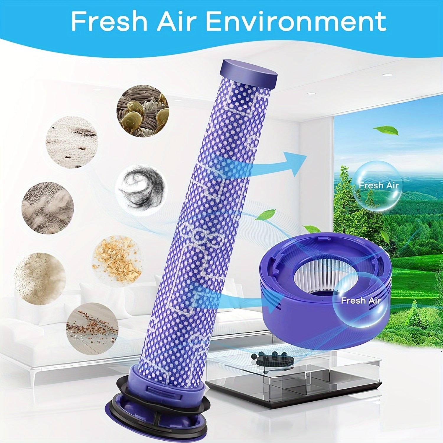 Dyson V8 va V7 Absolute Animal vakuum tozalagichi uchun aksessuar to'plami - 4 qismdan iborat to'plam, 2 ta HEPA post filtri, 2 ta old filtr va bir cho'tka, barchasi yuqori samarali almashtirish qismlari.