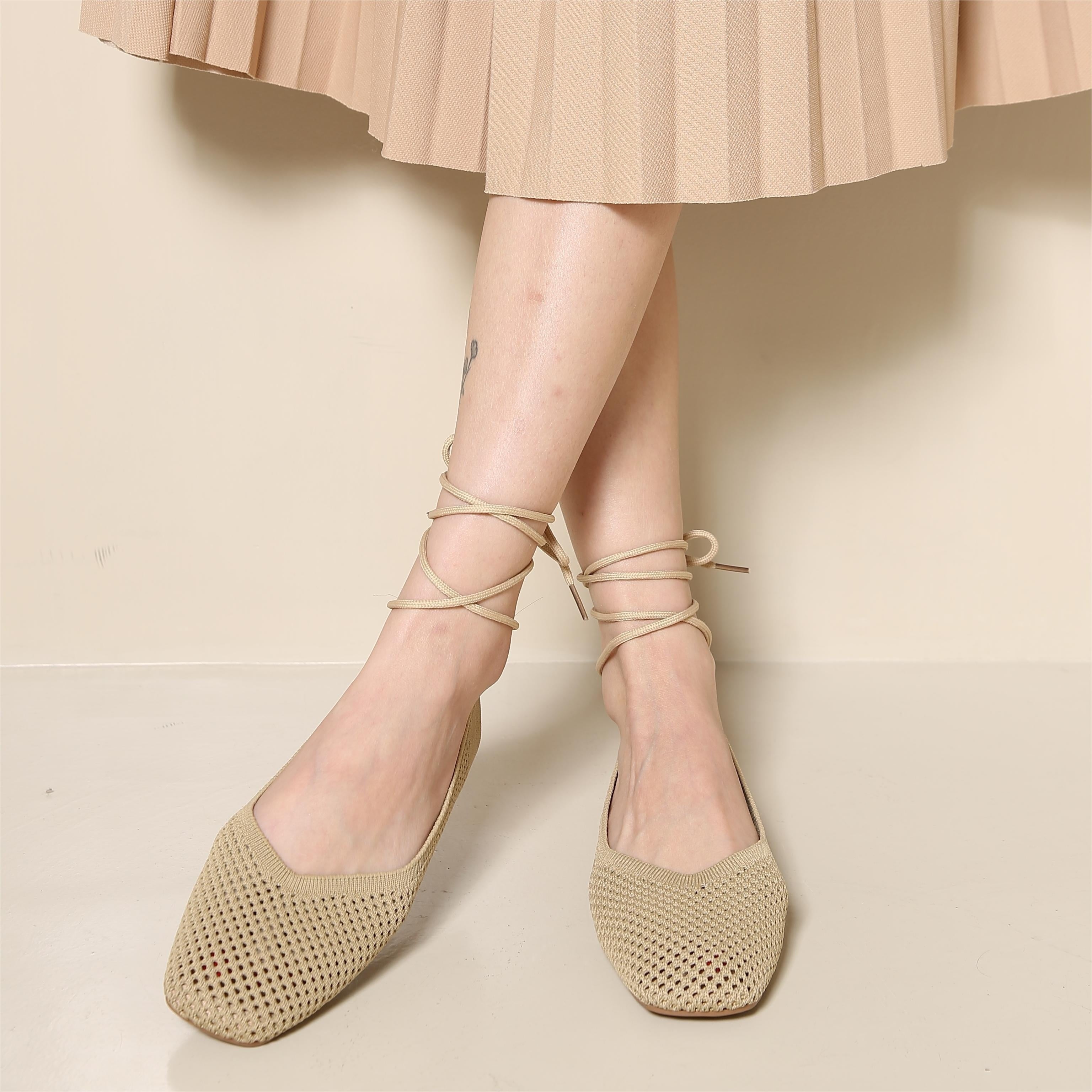 Women's Mesh Flats with Crisscross Straps Lightweight Breathable Shoes