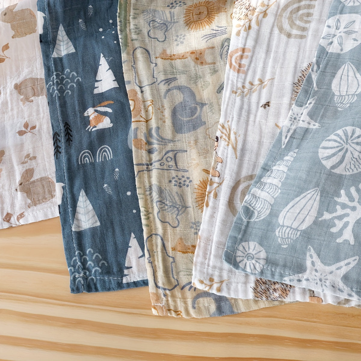 5 ta ko'p funksiyali muslin o'ralgan ovqat berish burp matolari, 60*60 sm o'lchamda, yuz va qo'llar uchun mukammal yumshoq paxta bambukdan tayyorlangan.