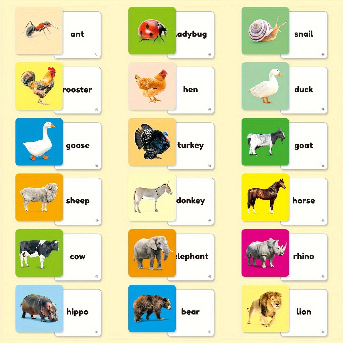 Animals Flashcards for Early Learning, 54 Cards with Animal Images and Words
