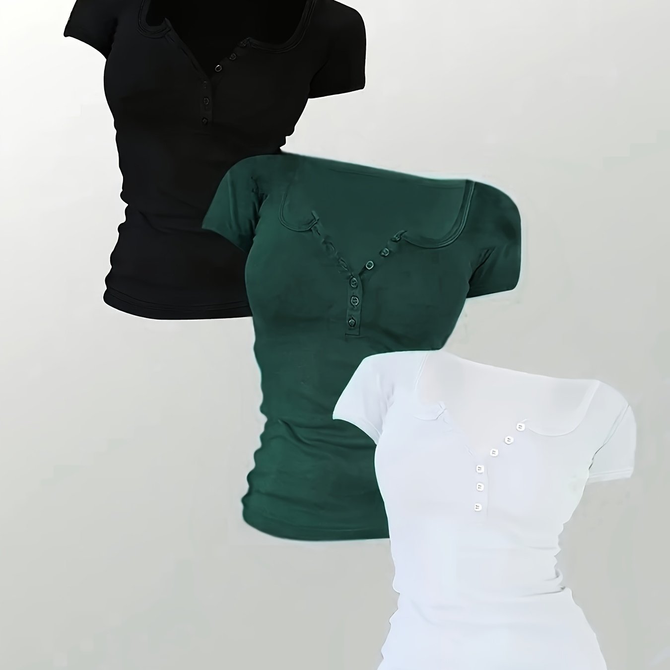 Camisetas deportivas casuales de talla grande para mujer con cuello en V y manga corta, top de color sólido