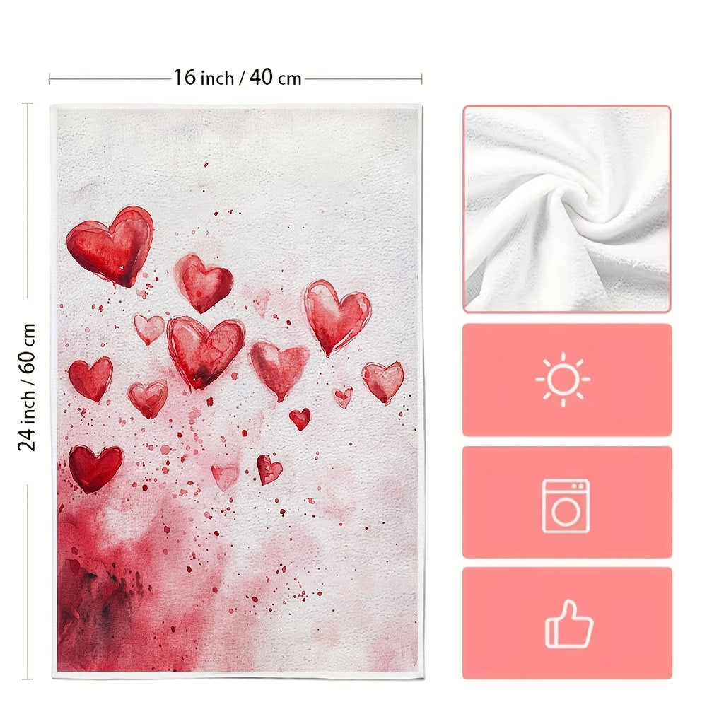 Set of 2 Valentine's Day Kitchen Towels Love Hearts Ultra Soft Absorbent 16x24 Inches
