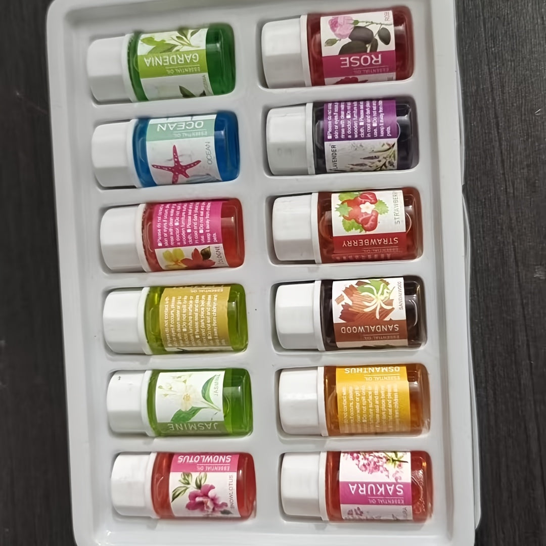 Set de 12 aceites esenciales solubles en agua para aromaterapia, fragancia relajante, ambientador de aire interior