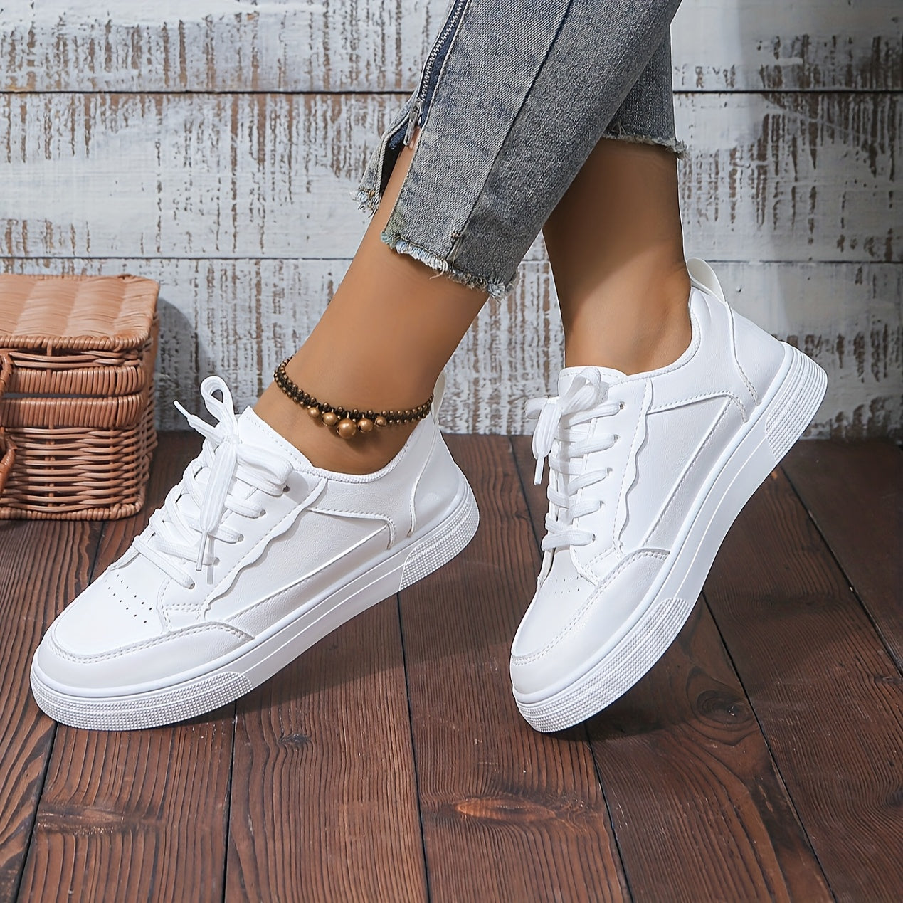 Girls White Casual Sneakers with Non-Slip Rubber Sole and Breathable Fabric Lining