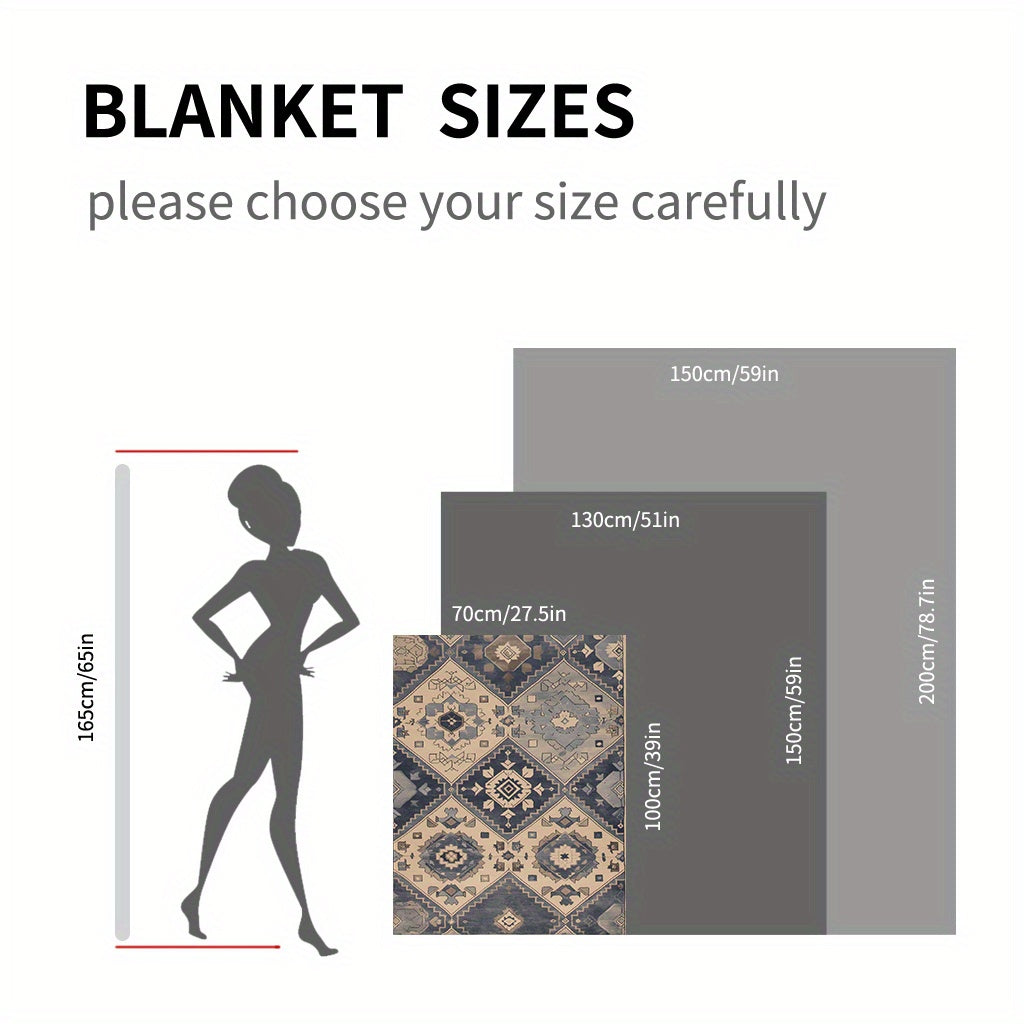 Lightweight Flannel Fleece Blanket Vintage Carpet Pattern for Sofa Couch Bed Camping