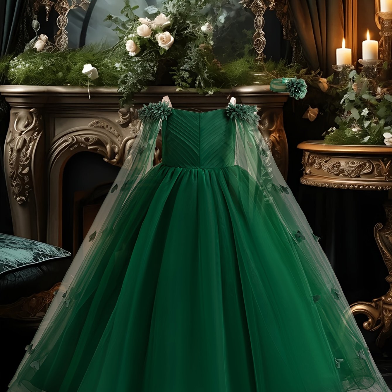 Girls Light Blue Off-Shoulder Floral Dress for Girls Weddings Parties and Performances