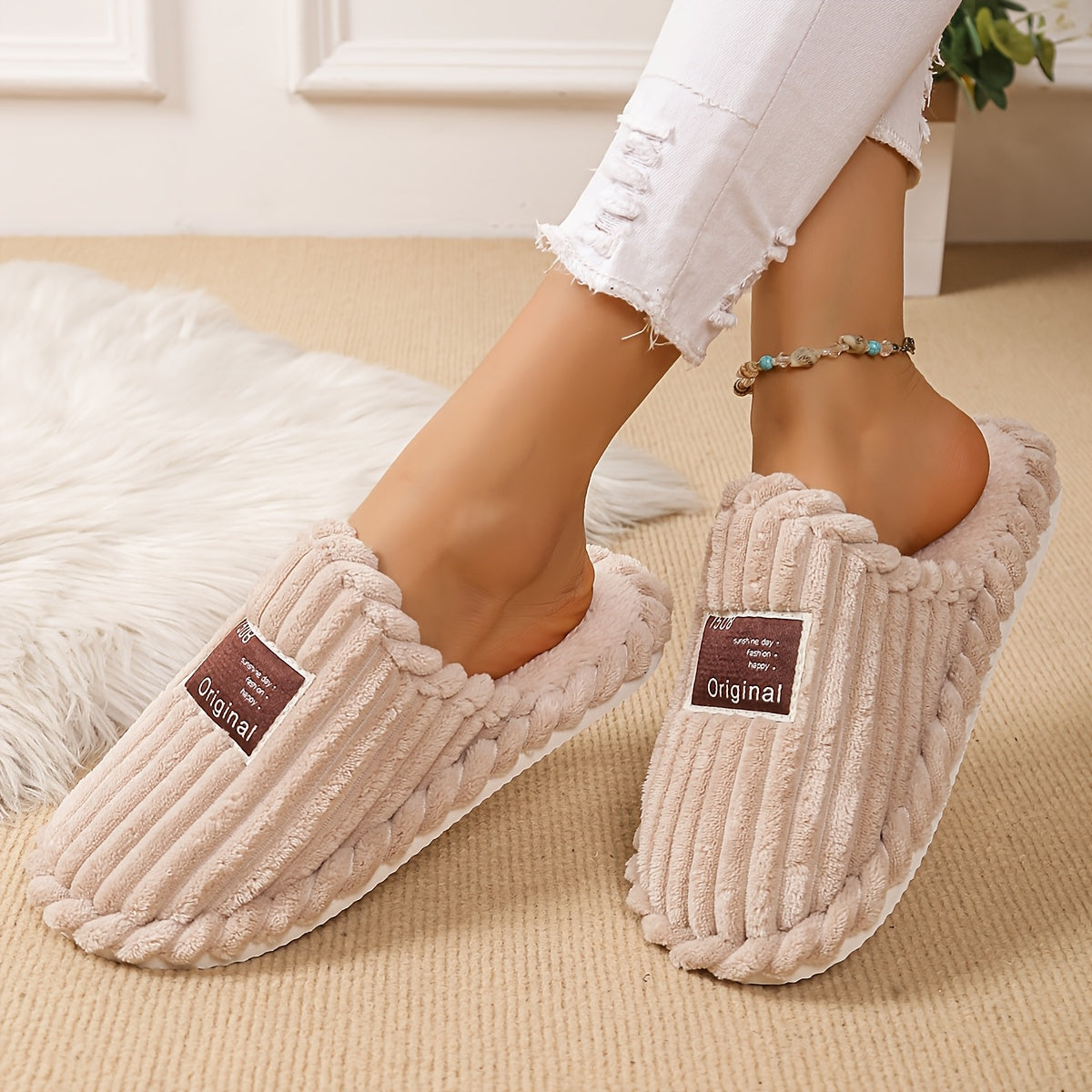 Unisex Winter Slip-On Slippers Comfortable Non-Slip Indoor Casual Shoes