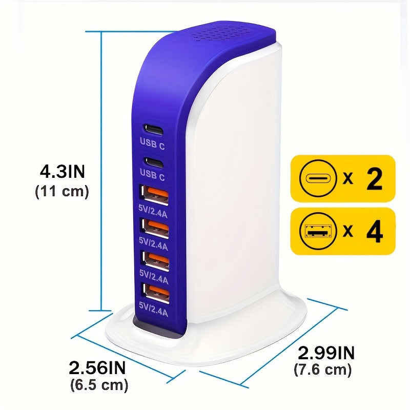 Multifunctional Power Strip with USB-A and Type-C Ports for Home Office Travel