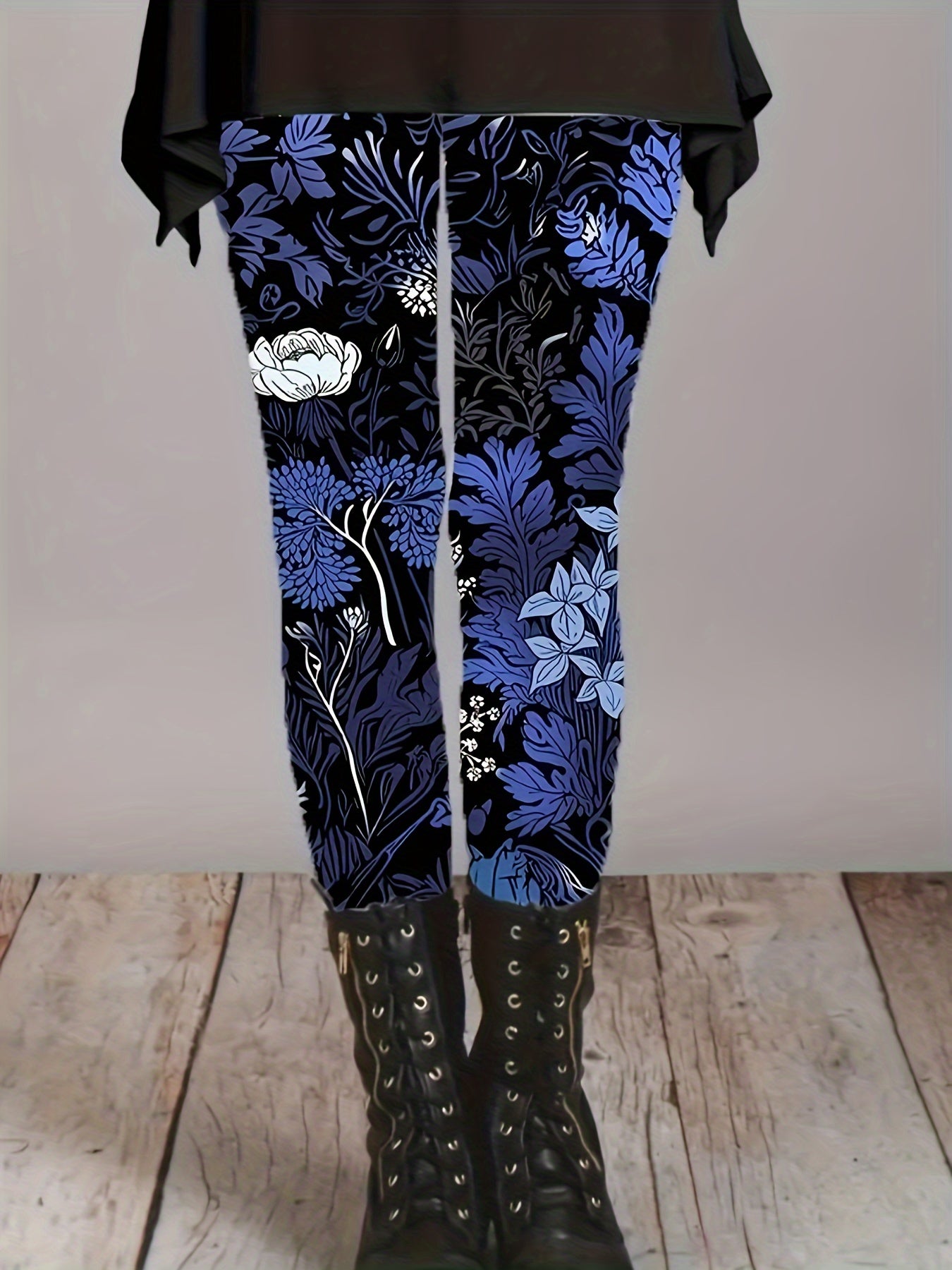 Women's Plus Size Floral Print Stretchy Polyester Tights