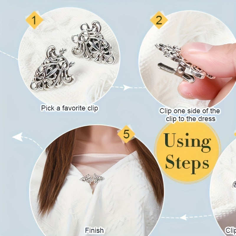 Vintage kumush kulrang sviter klip to'plami ayollar uchun kardigan va ko'ylak tugmalari