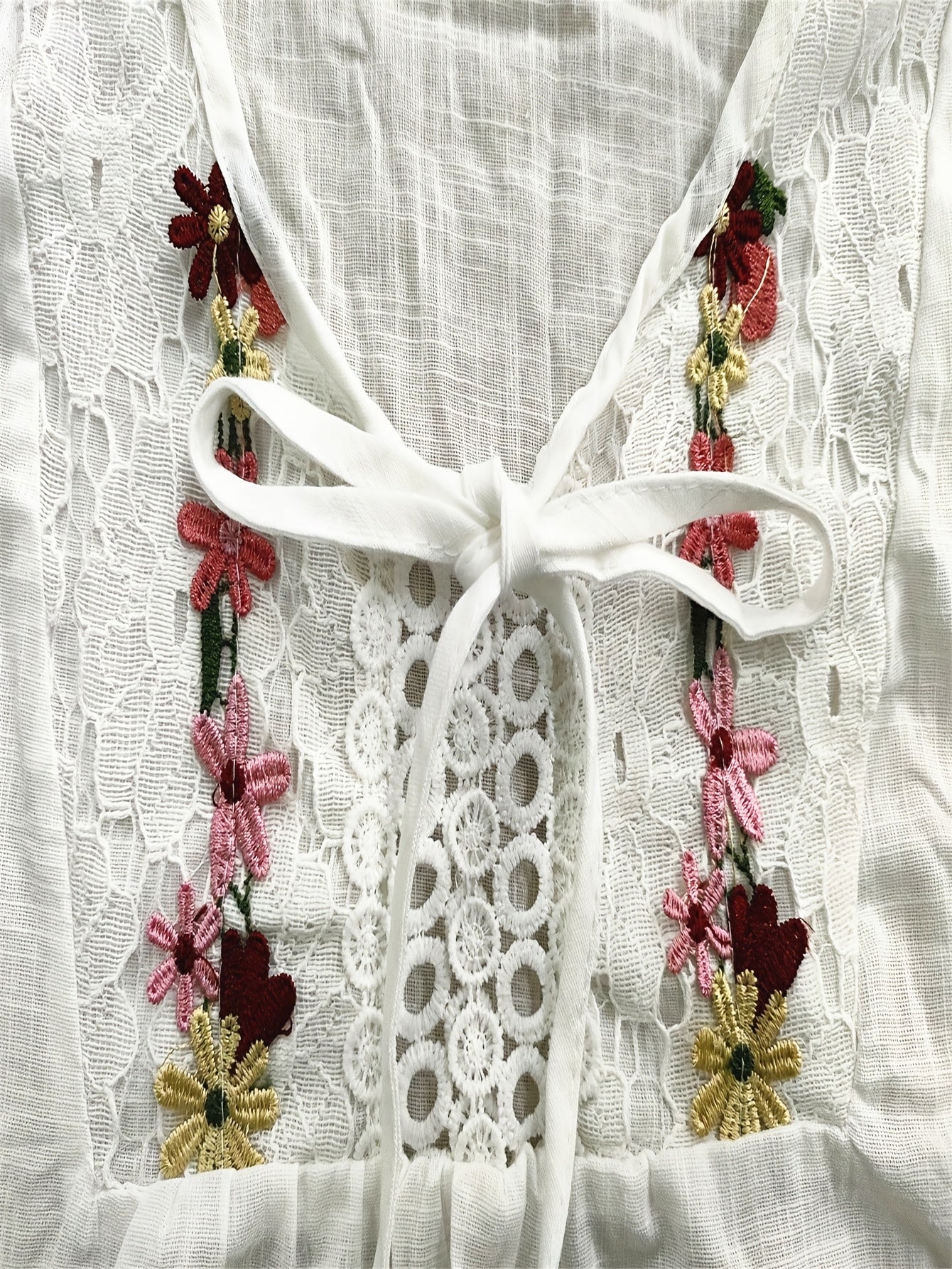 Women's Long Sleeve Shirt with Embroidered Lace Trim Crew Neck Cotton Blend Casual Spring Fall