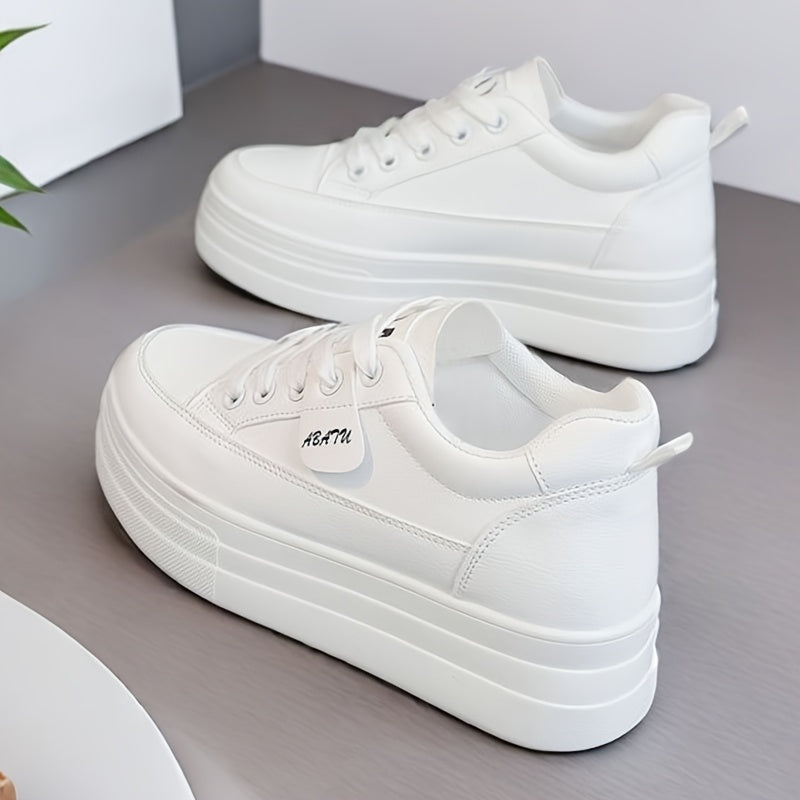 Women's High-Top Sneakers with Thick Platform Sole Beige Casual Lace-Up Shoes