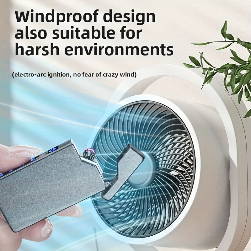 Rechargeable Dual Arc Lighter Windproof Flameless LED Battery Indicator Black/Grey