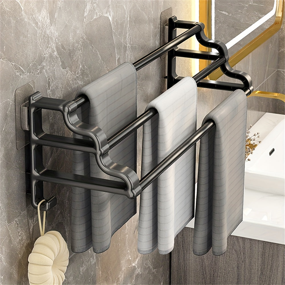 Wall-Mounted Towel Rack with Three Rods Punch-Free Bathroom Storage Durable
