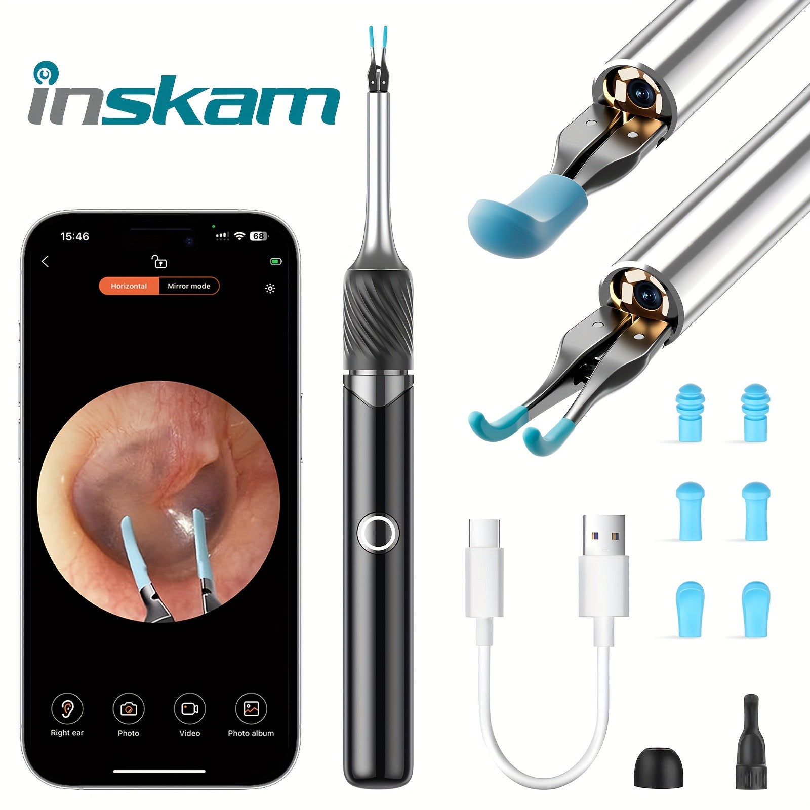 Smart Ear Wax Removal Kit with Camera 3-in-1 Wireless Otoscope Rechargeable