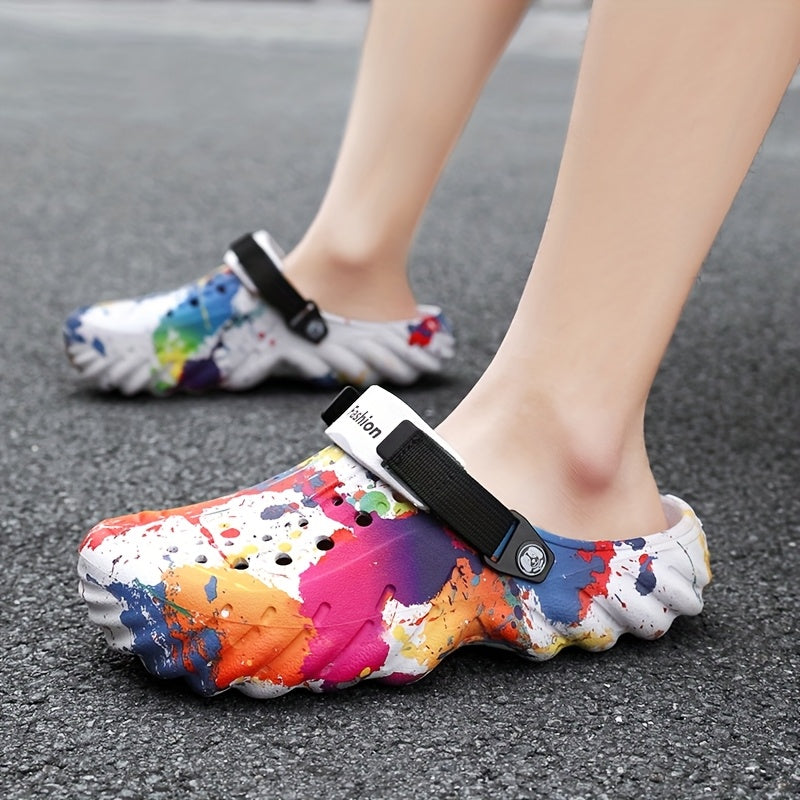 Men Women's Large-Sized Trendy Graffiti Clogs Breathable Non-Slip Outdoor