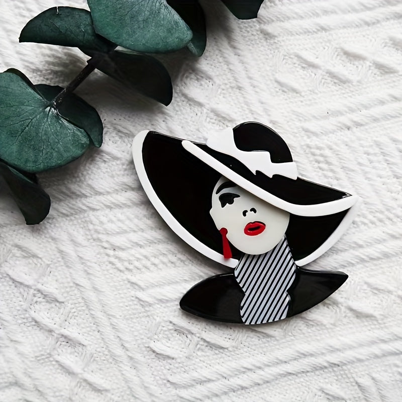 Stylish Acrylic Brooch with Red Glasses and Flower Design