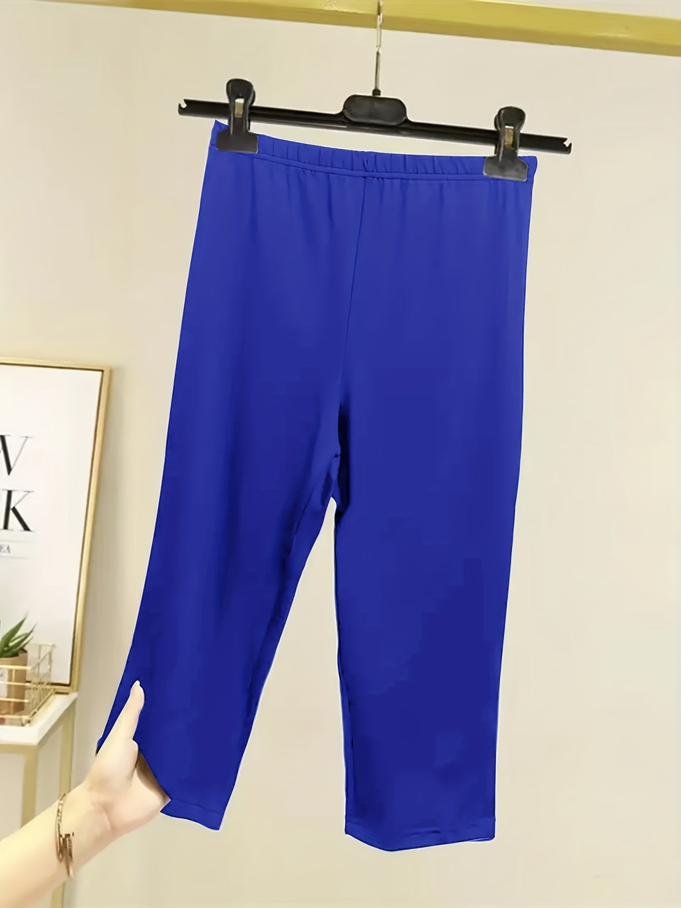 Plus Size Womens High-Waisted Capri Leggings Stretchy Solid Color Casual Bottoms