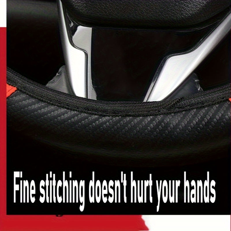 Synthetic Faux Leather Steering Wheel Cover Non-Slip Durable Red Accents