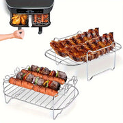 Stainless Steel Dual Layer Skewer Stand for Air Fryer Grilling and Baking