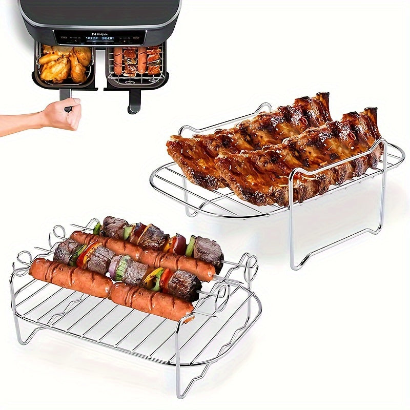 Stainless Steel Dual Layer Skewer Stand for Air Fryer Grilling and Baking