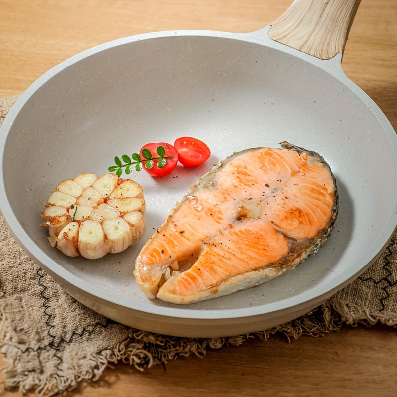 Juego de utensilios de cocina antiadherentes de 4 piezas en color beige con sartenes para bistec, huevos y panqueques